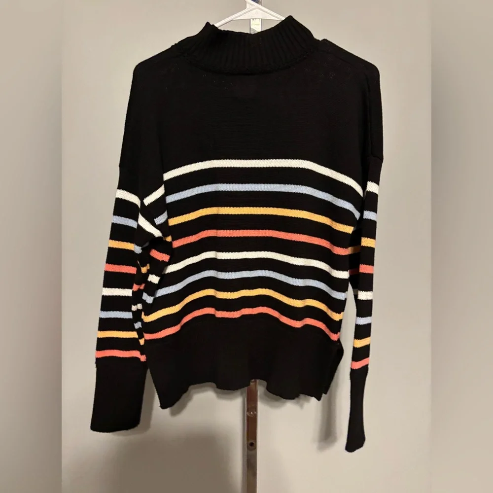 Joie Women's Sweater Mock Neck Black with Multi Colored Stripes Size‎ Small EUC